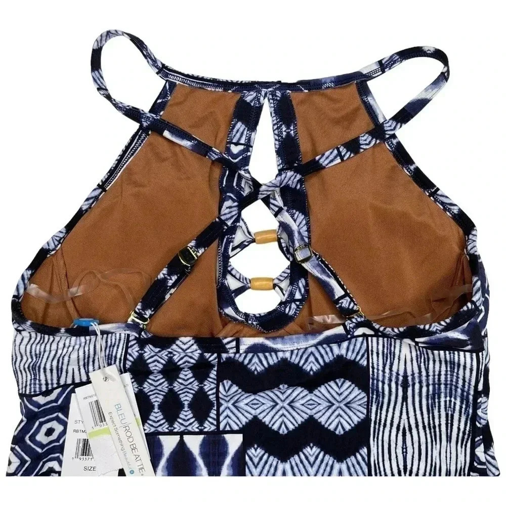 Bleu Rod Beattie Navy High Neck Underwire Womens Lattice Front Tankini Size 4 - Picture 10 of 11